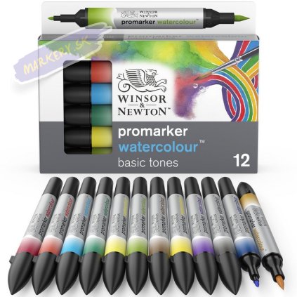 884955073926 W&N PROMARKER WATERCOLOUR BASIC TONES 12PC 884955073926 [OPEN DHI] (For Presentations)