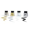 W&N INK 14ML BLACK WHITE METALLIC SET LIFESTYLE WITH PRODUCT