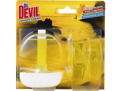 Dr. Devil 3v1 Lemon Fresh tekutý WC blok, košíček + náplň 3× 55 ml