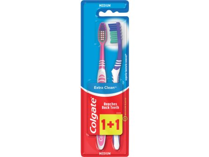 Colgate Extra Clean, zubní kartáček, střední tvrdost, balení 1+1