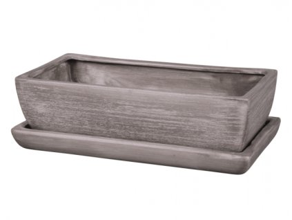 Truhlík KAKTUS GREY + podmiska keramický matný 30cm