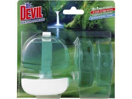 Dr. Devil 3v1 Natur Fresh tekutý WC blok, košíček + náplň 3× 55 ml