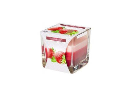 Sklo hranol 80x80 mm  ~32h Strawberry tříbarevná vonná svíčka