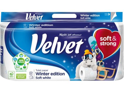 Velvet Soft White Winter 3vrstvý toaletní papír, 8 rolí