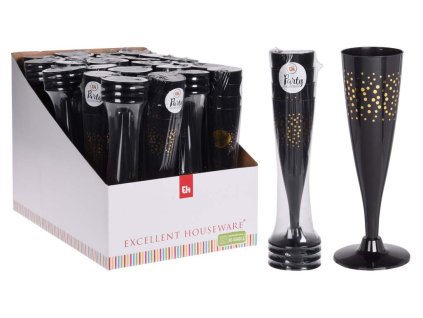 Skleničky na šampaňské Párty 130ml 4ks set 60x175mm mix, černá se zlatou