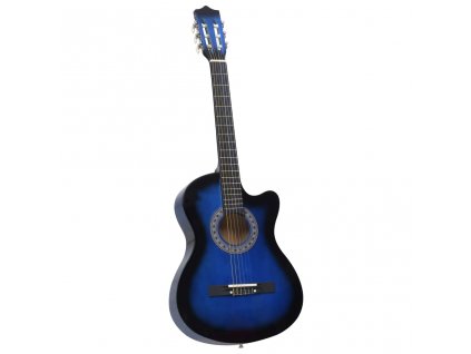 vidaXL Folková klasická kytara s výřezem 6 strun modrá stínovaná 38"