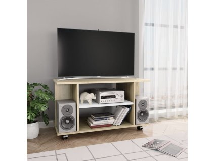 vidaXL TV stolek s kolečky bílý a dub sonoma 80x40x40 cm dřevotříska