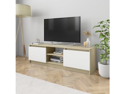 vidaXL TV stolek bílý a dub sonoma 120 x 30 x 35,5 cm dřevotříska