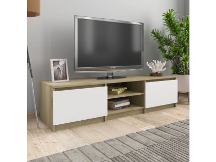 vidaXL TV stolek bílý a dub sonoma 140 x 40 x 35,5 cm dřevotříska