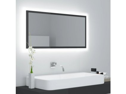 vidaXL LED koupelnové zrcadlo šedé vysoký lesk 90x8,5x37 cm akrylové