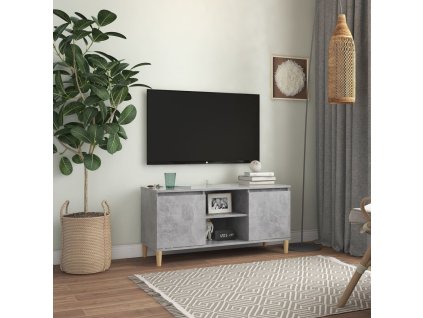 vidaXL TV stolek masivní dřevěné nohy betonově šedý 103,5 x 35 x 50 cm