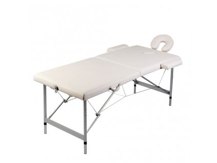 vidaXL Krémově bílý skládací masážní stůl 2 zóny s hliníkovým rámem