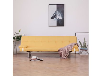282190 Marketos Sofa Bed with Two Pillows Yellow Polyester