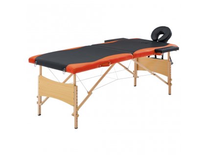 vidaXL Skládací masážní stůl 2 zóny dřevěný černý a oranžový