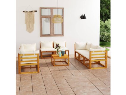 3057642 Marketos 9 Piece Garden Lounge Set with Cushion Cream Solid Acacia Wood (4x311857+311866)
