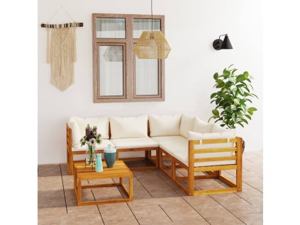 3057643 Marketos 6 Piece Garden Lounge Set with Cushion Cream Solid Acacia Wood (311853+311857+311859)