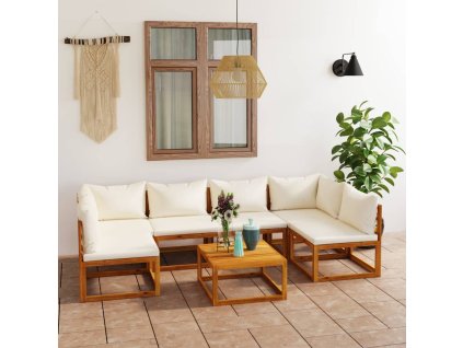 3057653 Marketos 7 Piece Garden Lounge Set with Cushion Cream Solid Acacia Wood (2x311857+311859+311863)