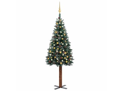 vidaXL Úzký vánoční stromek s LED a sadou koulí zelený 150 cm