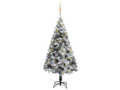 vidaXL Umělý vánoční stromek s LED a sadou koulí zelený 150 cm PVC