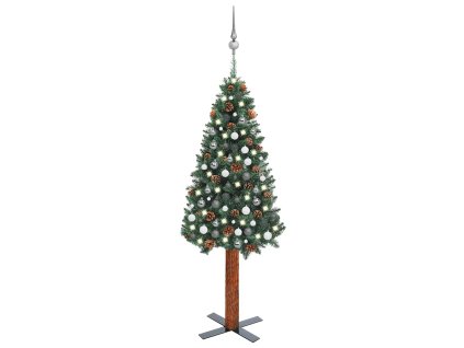 vidaXL Úzký vánoční stromek s LED a sadou koulí zelený 210 cm PVC
