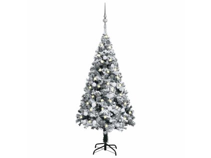 vidaXL Umělý vánoční stromek s LED a sadou koulí zelený 150 cm PVC