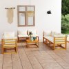 3057642 Marketos 9 Piece Garden Lounge Set with Cushion Cream Solid Acacia Wood (4x311857+311866)