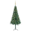 vidaXL Rohový umělý vánoční stromek LED a sada koulí zelený 240 cm PVC