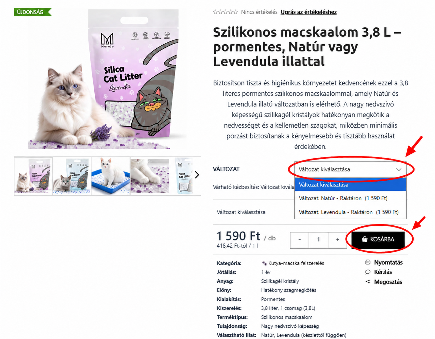 1. Termék és változat kiválasztása a MarketPlacc webáruházban