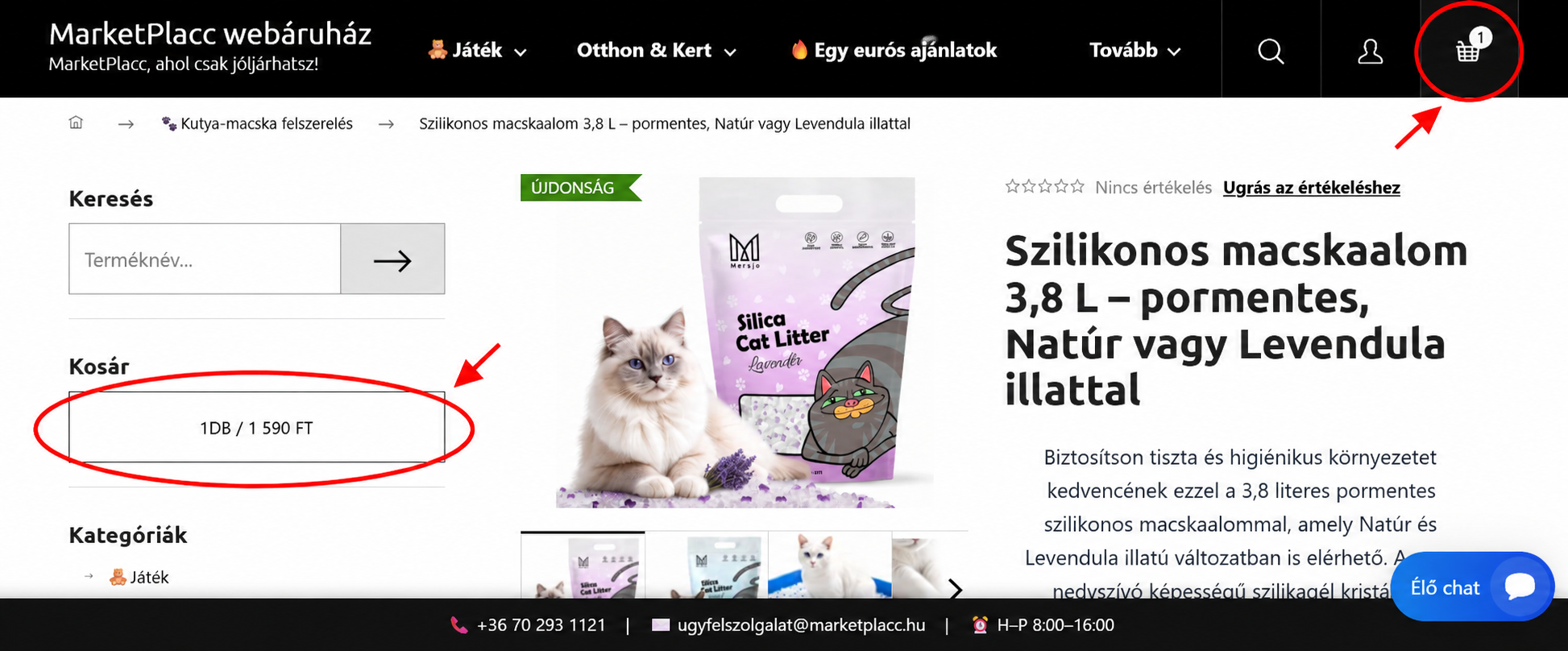 3. Visszatérés a kosárhoz az oldalsó és felső ikon segítségével