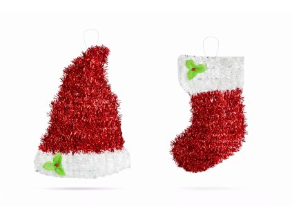 Karácsonyi csillogó dekor - Mikulás sapka és csizma