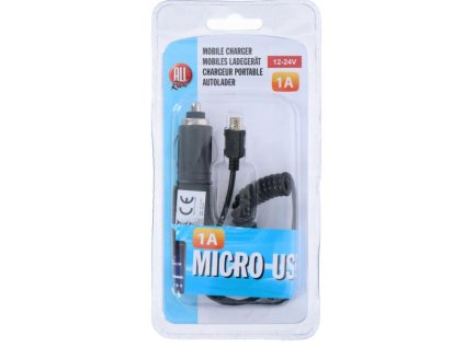 Szivargyújtós autós töltő – micro USB, 1A, 12/24 V