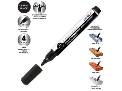 Priemyselná permanentná fixka čierna, okrúhla, 2 ks