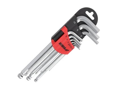 Šesťhranné kľúče gulička dlhé 1,5 – 10 mm súprava 9 ks, CRV