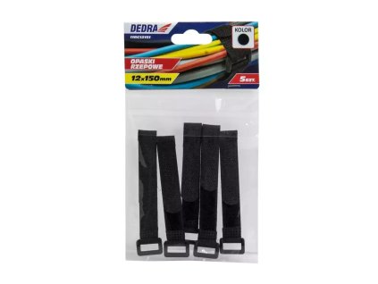 Sťahovacie pásky na suchý zips 16x310mm, čierne 5 ks