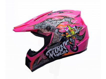 Dětská motocross helma Mejia - Růžová