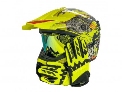 Akční set žlutý - Cross helma + rukavice + brýle