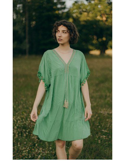 Boho šaty Gabriela zelinkavé