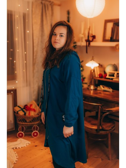 Prodloužená mikina s kapucí na zip Fly modrá