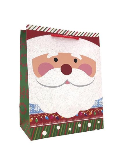 Dárková vánoční taška motiv Santa s třpytkami 18x23x10cm