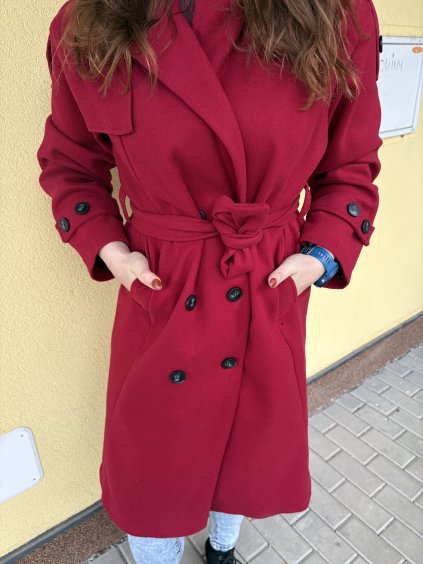 Hermes Elegantní dámský kabát ve vínové barvě