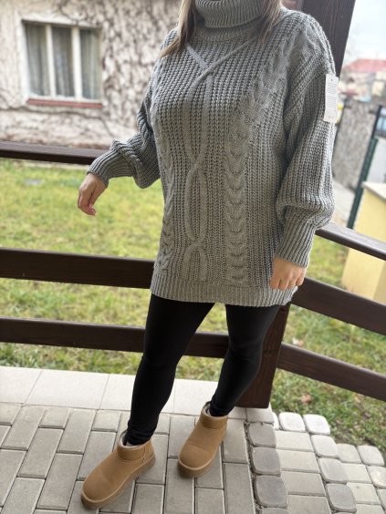 Svetrové rolákové šaty Serene šedé