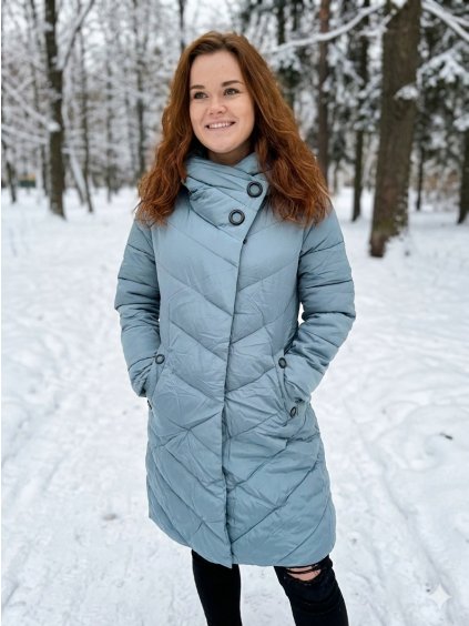 Dámský zimní prošívaný kabát s kapucí Claudio modrý