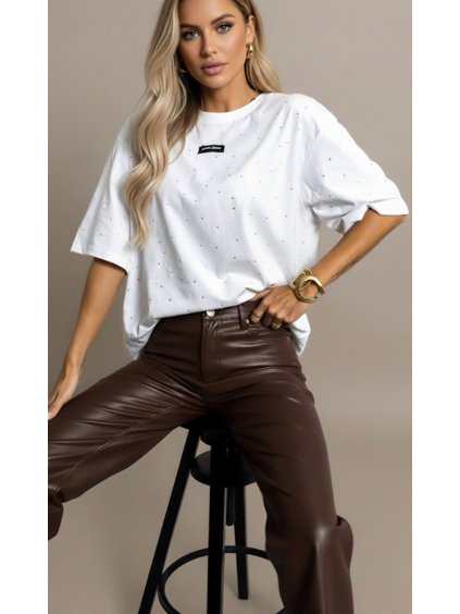 Bílé oversized triko Angel s kamínky
