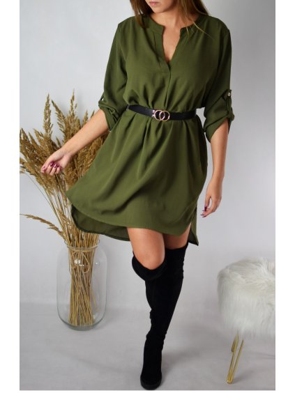 Košilové šaty - tunika  s páskem Khaki Berenika