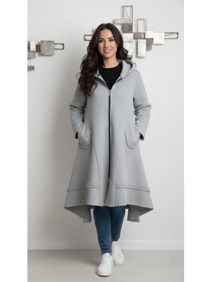 Asymetrický dámský kabát Oliver - šedý