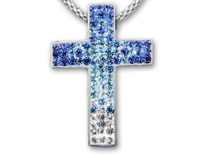 Swarovski Elements Přívěsek na krk křížek s řetízkem- cross parts 29mm / mix crystal+aquamarine+sapphire