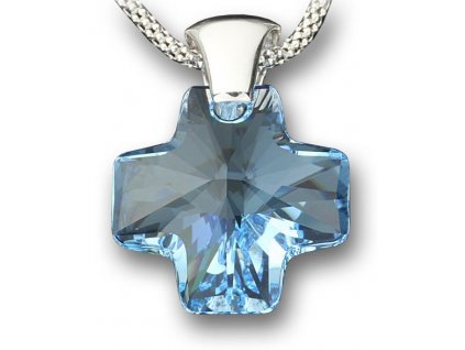 Swarovski Elements Přívěsek na krk - křížek 20mm / aquamarine