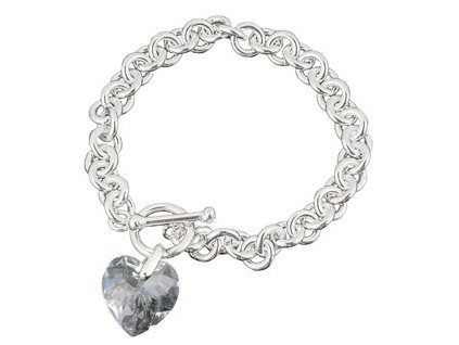 Swarovski Elements - Stříbrný náramek s přívěskem heart / crystal, 18mm