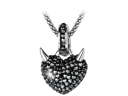 Swarovski Elements Přívěsek na krk - devils heart 16mm, jet hematite