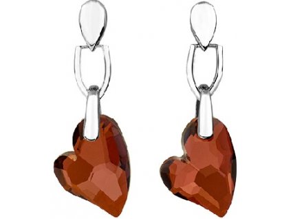 Visací náušnice srdce - Swarovski Elements - red magma - marpoint.cz